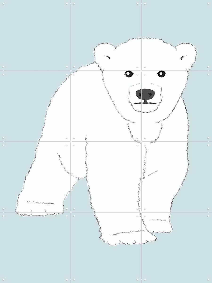 IXXI Baby Polar Bear, BAINAI - 60 x 80 cm - Gratis ophangtool - Grote wanddecoratie en posters - Cartoonesk, Line art, Illustraties, Speels