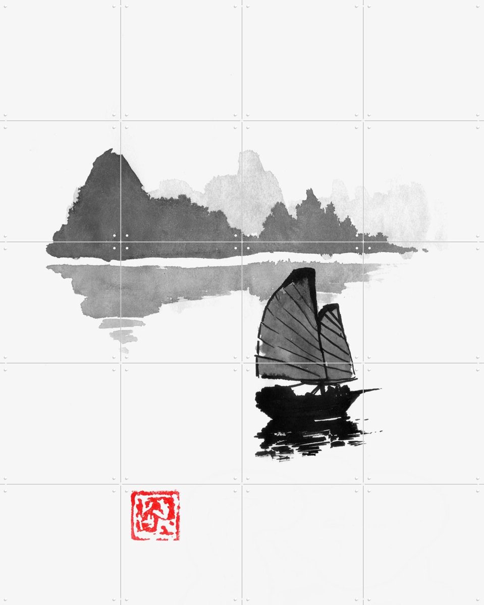 IXXI Boat, Péchane - 80 x 100 cm - Gratis ophangtool - Grote wanddecoratie en posters - Minimalisme, Ukiyo-e, Klassiek, Aquarel, Illustraties