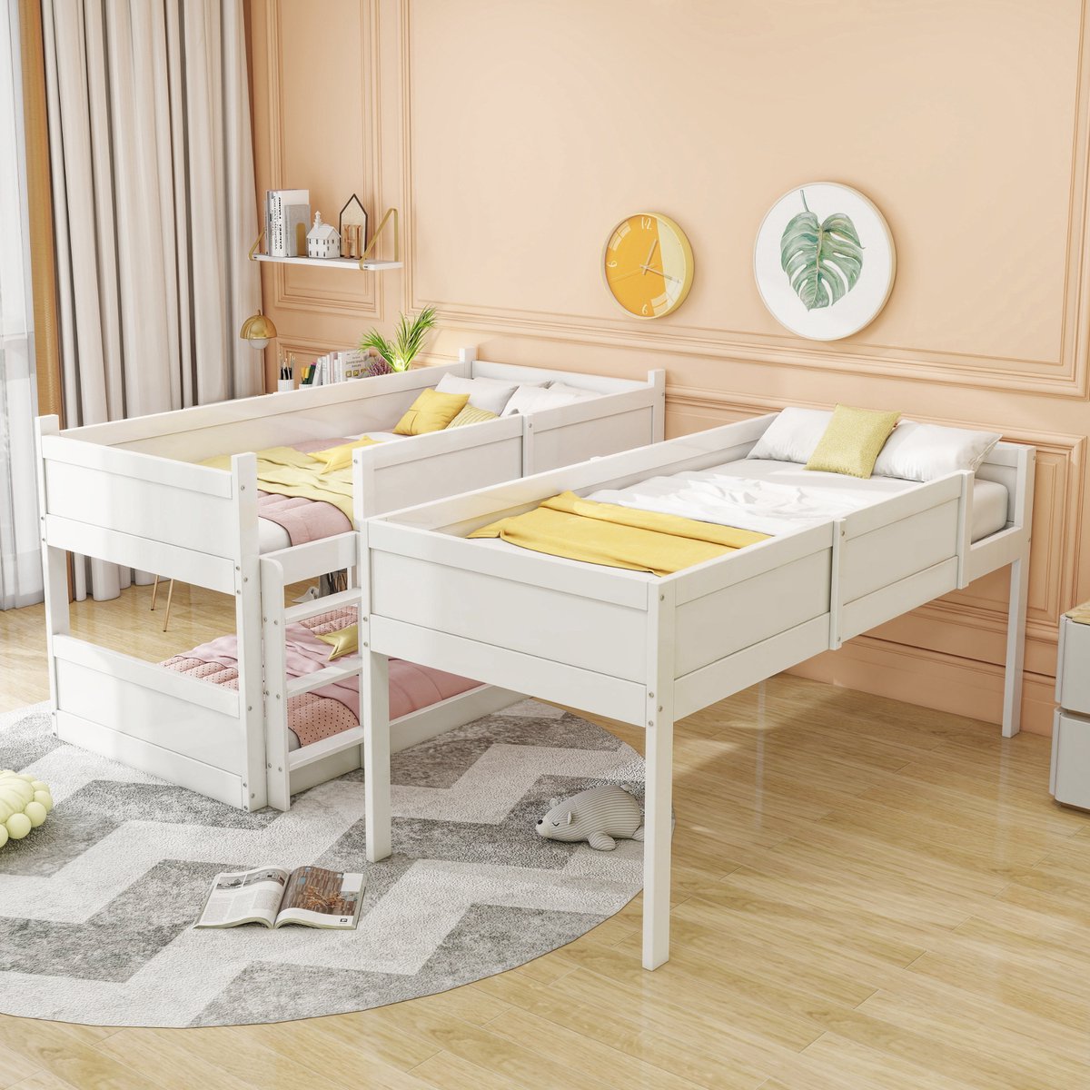 REDOM Driepersoons Hoogslaper – 3x 90x200 cm – Omvormbaar naar eenpersoonsbed & laag stapelbed – Hout – Wit