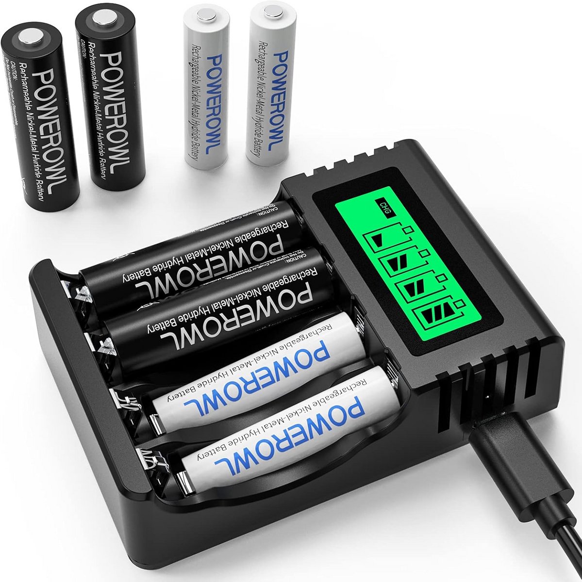Oplaadbare AA en AAA Batterijen met LCD Snellader Set
