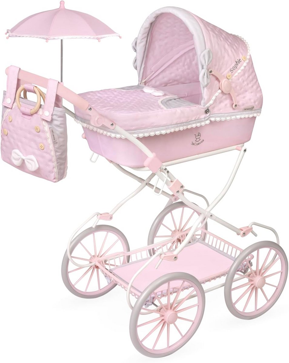 Opvouwbare Poppenwagen met Parasol en Opbergruimte