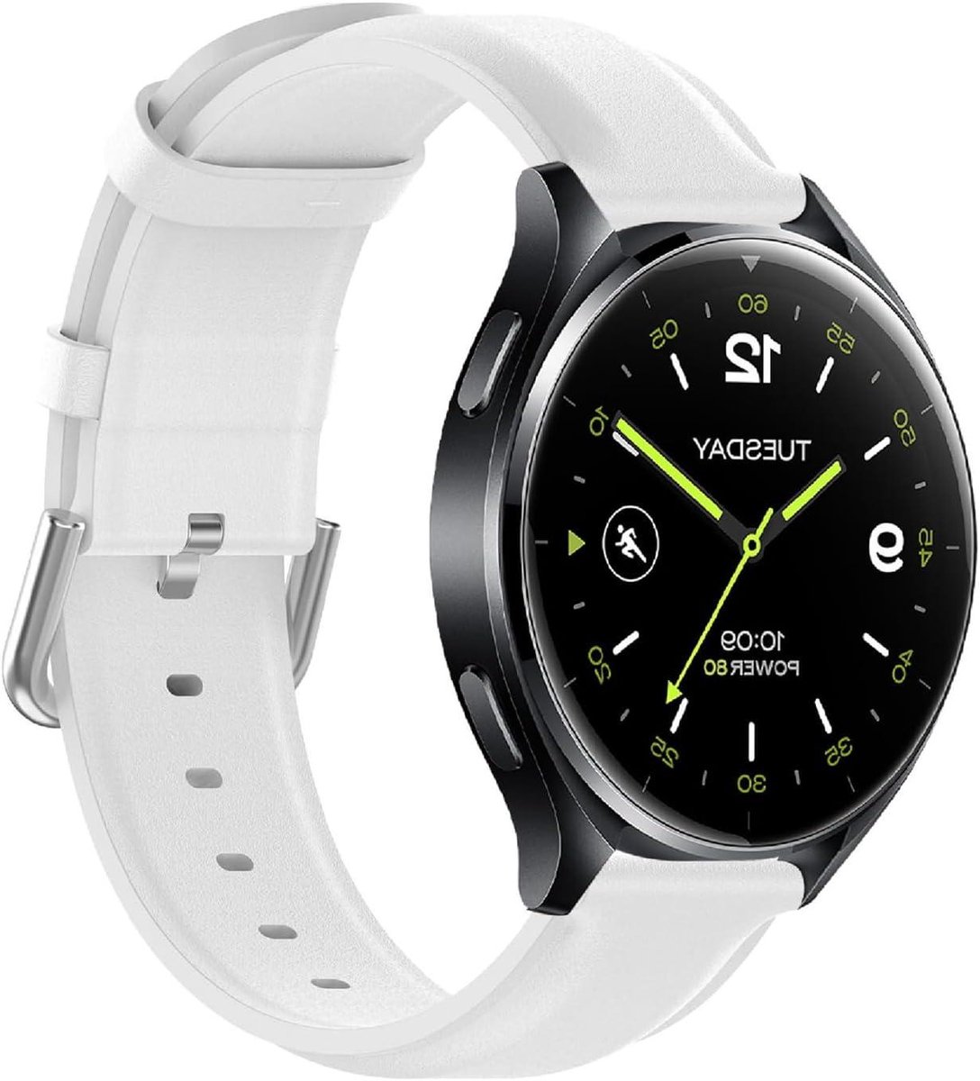 Allecto- Horlogeband van echt leer - Vervanging bandje - Slijtvast - Ademend - Geschikt voor Xiaomi Watch 2 - Wit - Compatibel.