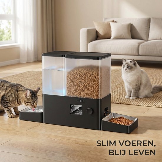 Automatische voer en waterdispenser voor honden, katten, voer- en waterdispenser, 2X 3,8 L, voerautomaat voor kleine, middelgrote en grote huisdieren, puppy's, kittens, grijs