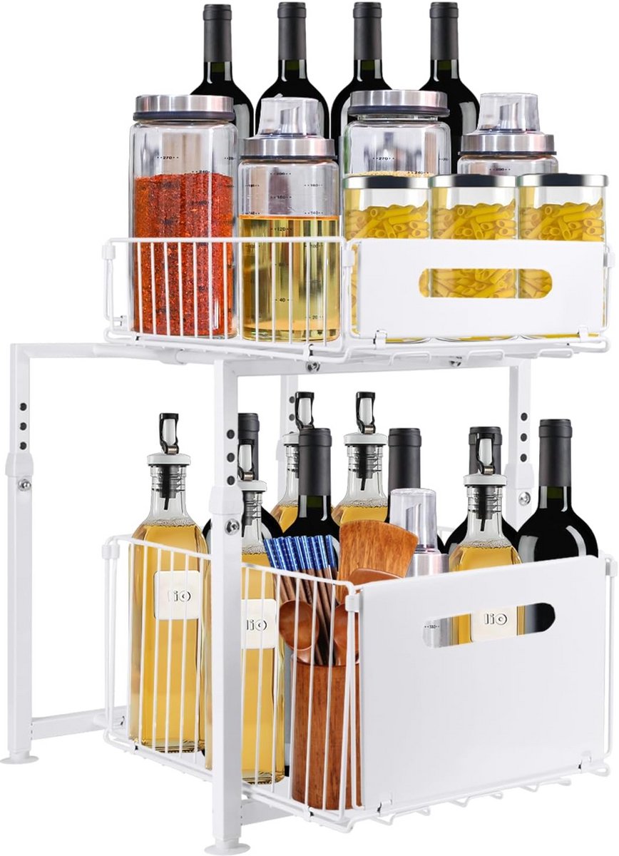 Uittrekbare Gootsteenorganizer met 2 Niveaus voor Kast en Keuken