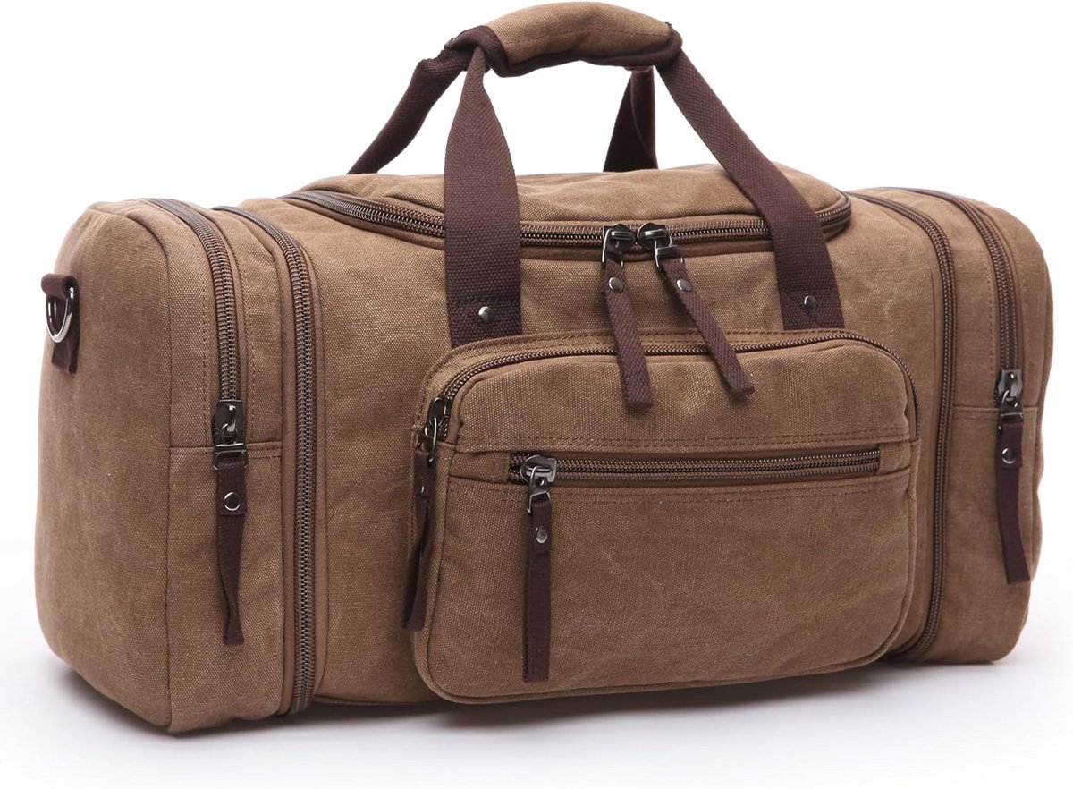 Grote Uitbreidbare Reistas Heren Canvas Weekendtas met Laptopvak