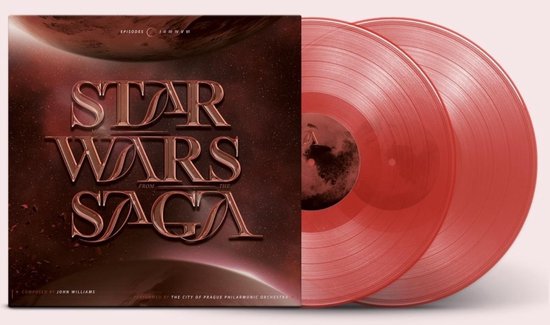 Star Wars Saga soundtrack op 2 gekleurde rode vinylplaten, met artwork van het Star Wars logo.
