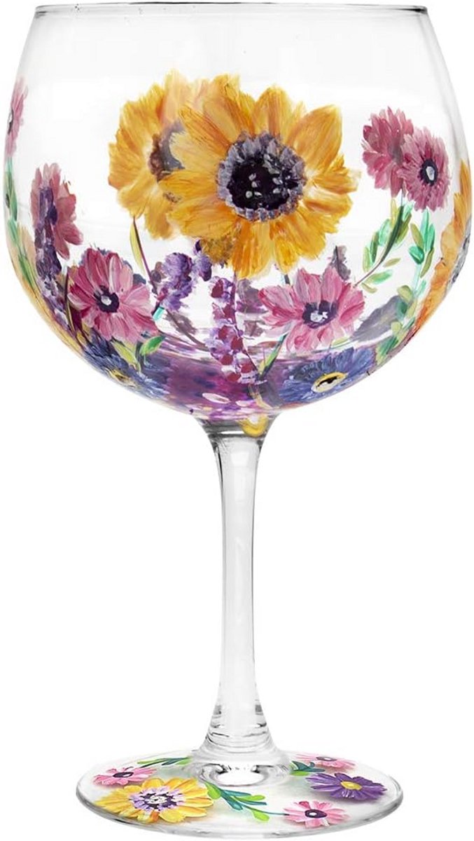 Handgeschilderd Bloemmotief Gin Glas in Luxe Geschenkdoos
