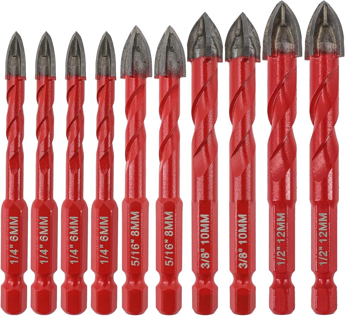 10-delige Hardmetalen Droogboor Set met Zeskantschacht voor Tegels, Beton en Meer