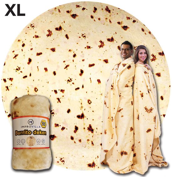 improvilla burrito deken ultra zachte warme fleece deken 180 cm rond - burrito blanket - tortilla deken - picknickkleed - grand foulard bank - reisdeken - warmte deken - fleece deken - voor op de bank en op bed - vaderdag cadeau - 285GSM