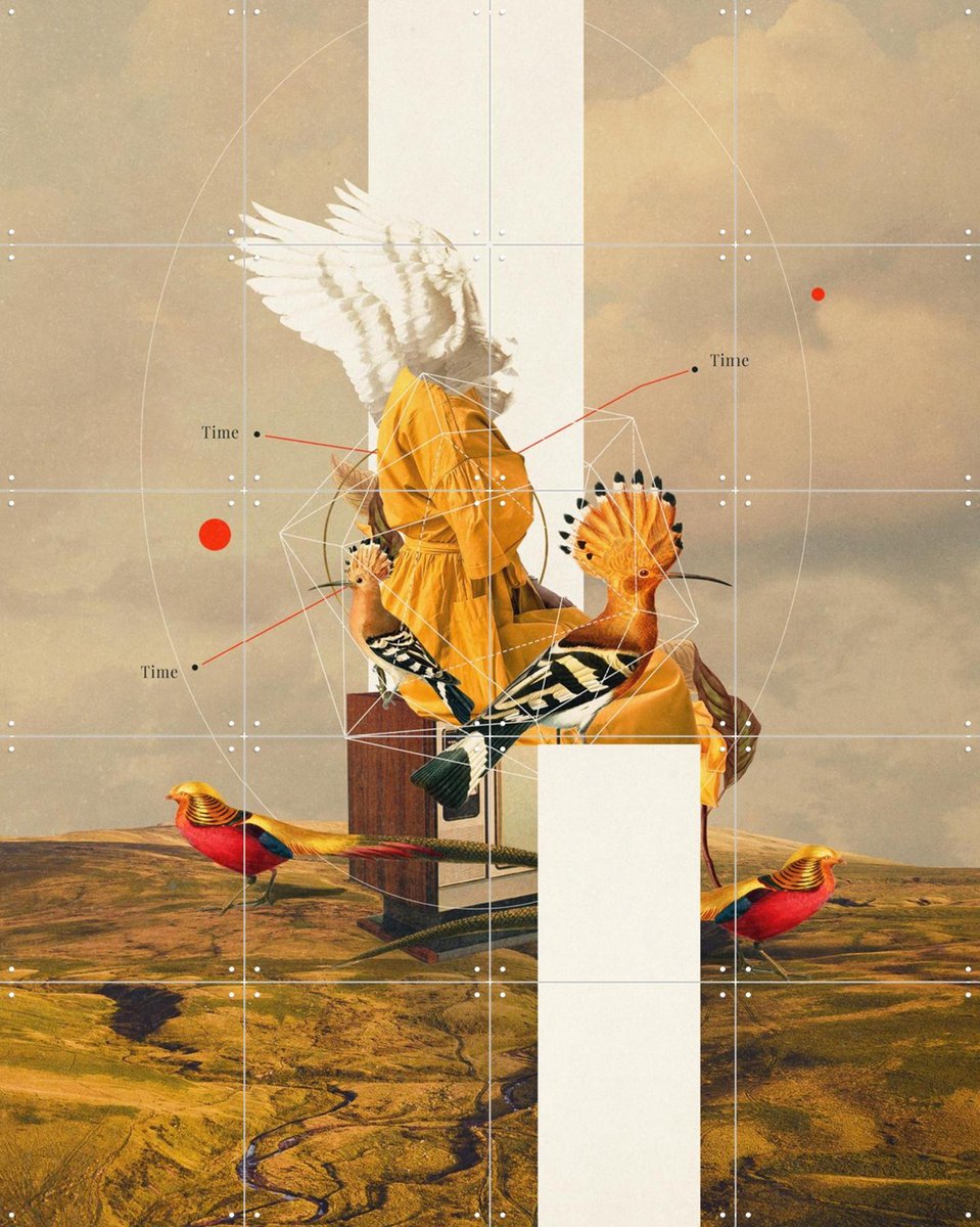 IXXI Yellow Echoes of Time, Frank Moth - 80 x 100 cm - Gratis ophangtool - Grote wanddecoratie en posters - Surrealisme, Digitale Kunst, Vintage