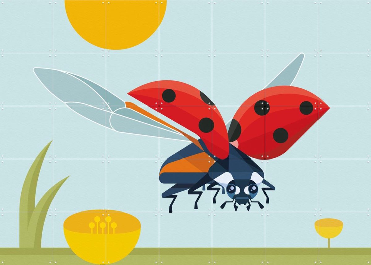 IXXI Lieveheersbeestje, Elke Uijtewaal - 140 x 100 cm - Gratis ophangtool - Grote wanddecoratie en posters - Cartoonesk, Speels, Illustraties