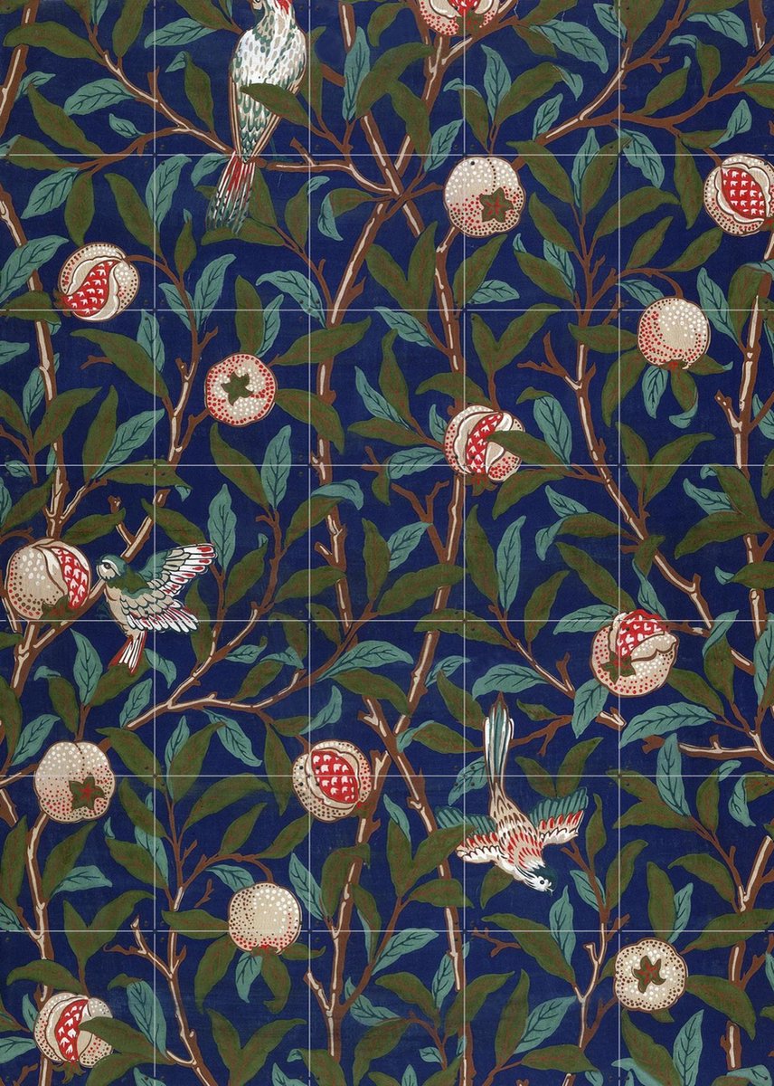 IXXI Bird and Pomegranate, William Morris & Victoria and Albert Museum - 100 x 140 cm - Gratis ophangtool - Grote wanddecoratie en posters - Vintage