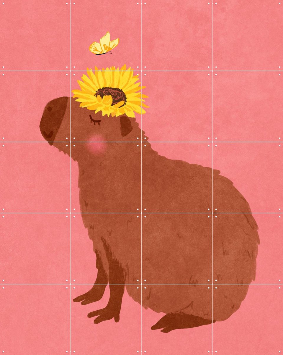 IXXI Capybara With Sunflower, Raissa Oltmanns - 80 x 100 cm - Gratis ophangtool - Grote wanddecoratie en posters - Illustraties, Cartoonesk, Digitale