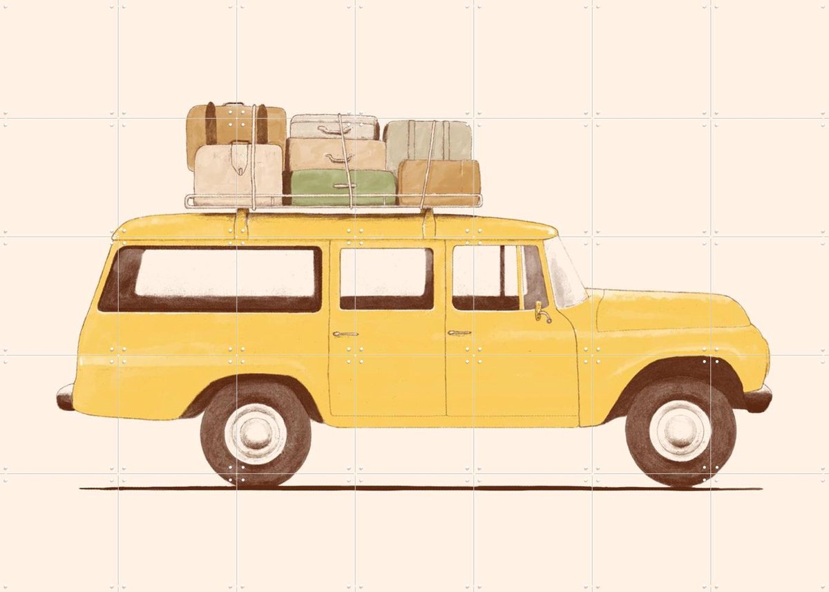 IXXI Summer Car, Florent Bodart - 140 x 100 cm - Gratis ophangtool - Grote wanddecoratie en posters - Speels, Vintage, Illustraties, Grafisch Ontwerp