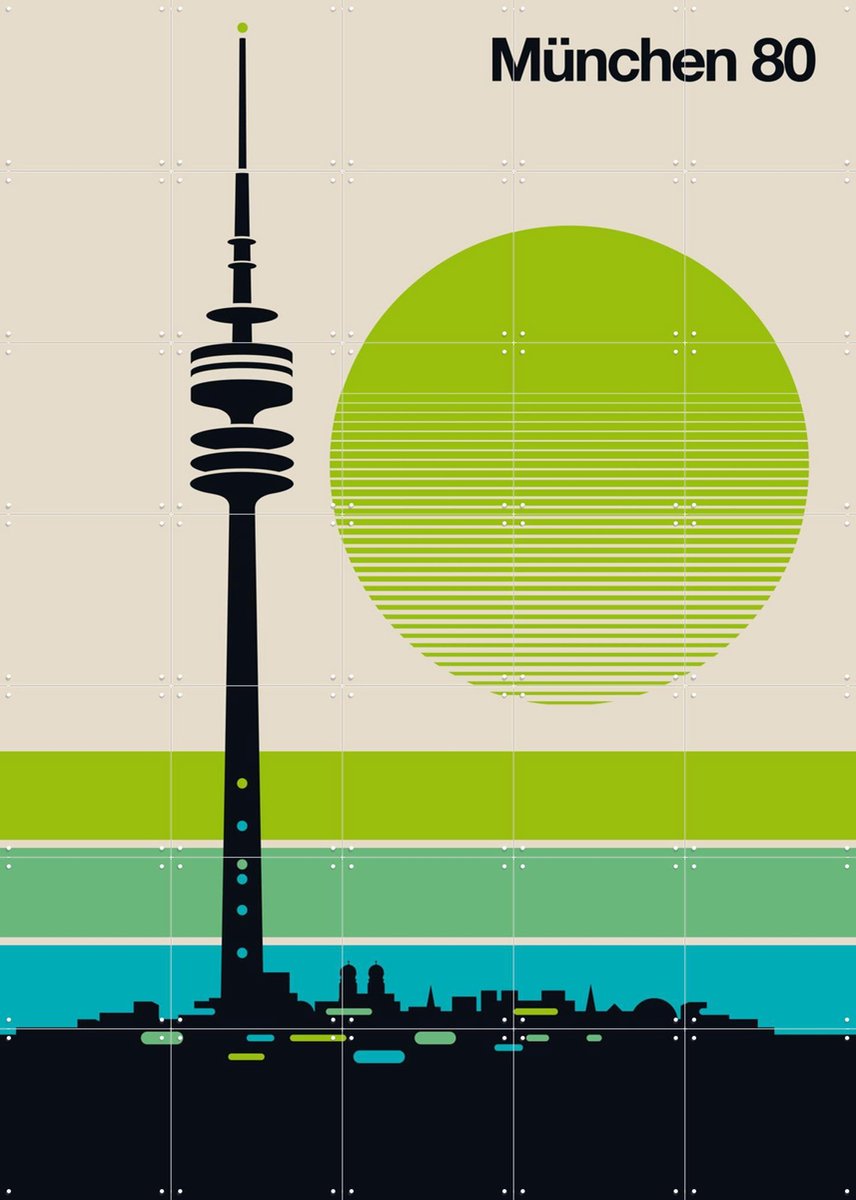 IXXI München 80, Bo Lundberg - 100 x 140 cm - Gratis ophangtool - Grote wanddecoratie en posters - Retro, Grafisch Ontwerp, Minimalisme, Geometrische