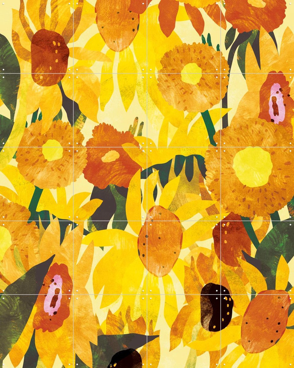 IXXI Sunflowers Pattern, Lotte Dirks & Van Gogh 21st Century - 80 x 100 cm - Gratis ophangtool - Grote wanddecoratie en posters - Illustraties