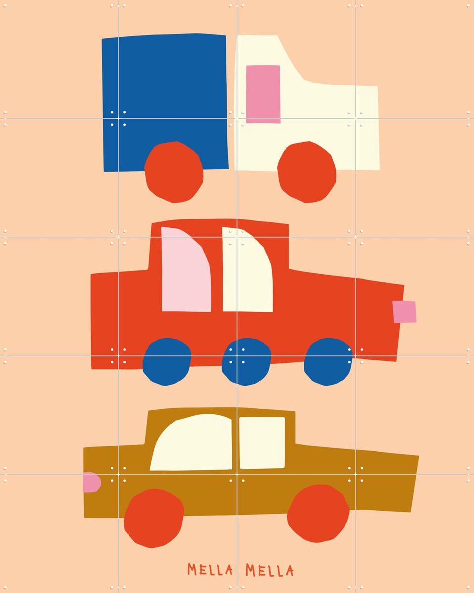 IXXI Autootjes, Mella Mella - 80 x 100 cm - Gratis ophangtool - Grote wanddecoratie en posters - Speels, Kleurrijk, Babykamer, Kinderkamer, Baby