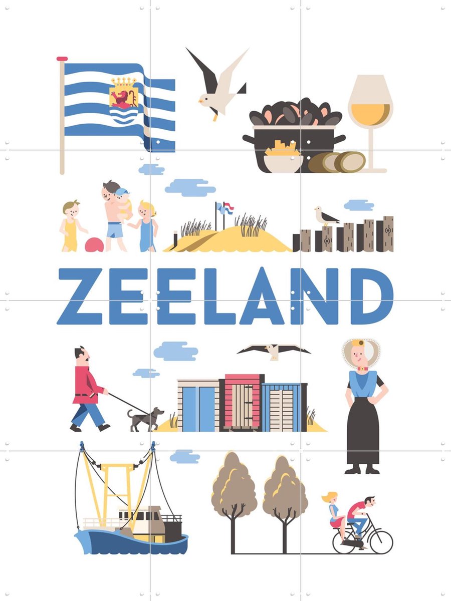 IXXI Zeeland, Jochem Coenen & Kunst in Kaart - 60 x 80 cm - Gratis ophangtool - Grote wanddecoratie en posters - Speels, Grafisch Ontwerp
