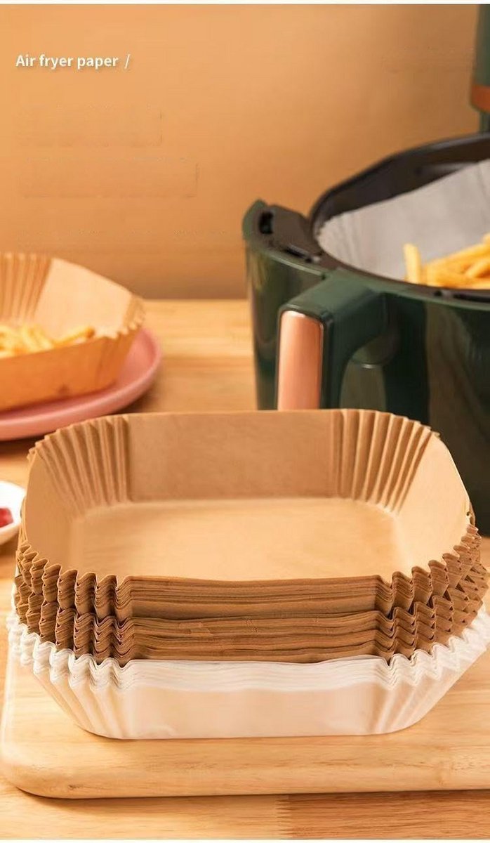 200 Stuks 16x16cm Vierkant Bakpapier voor Airfryer, Hittebestendig en Antiaanbak