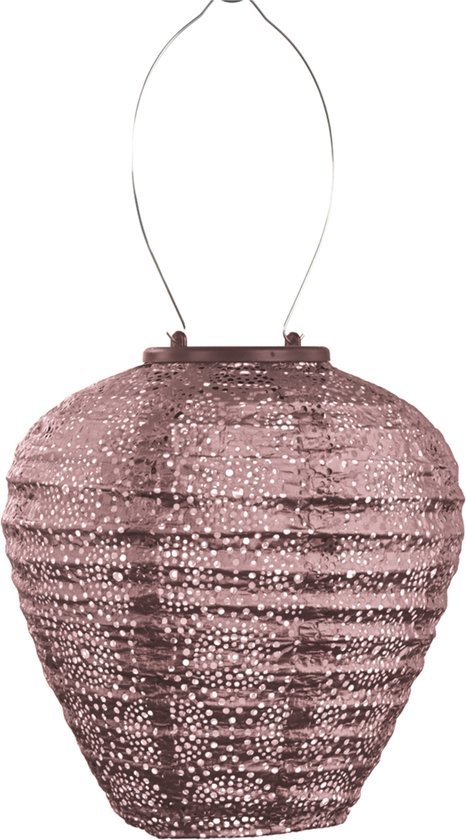 Lampion van Lumiz in ballonvorm, 20 cm hoog, in de kleur pruim. Het heeft een gedetailleerd, opengewerkt patroon met vele kleine gaatjes.