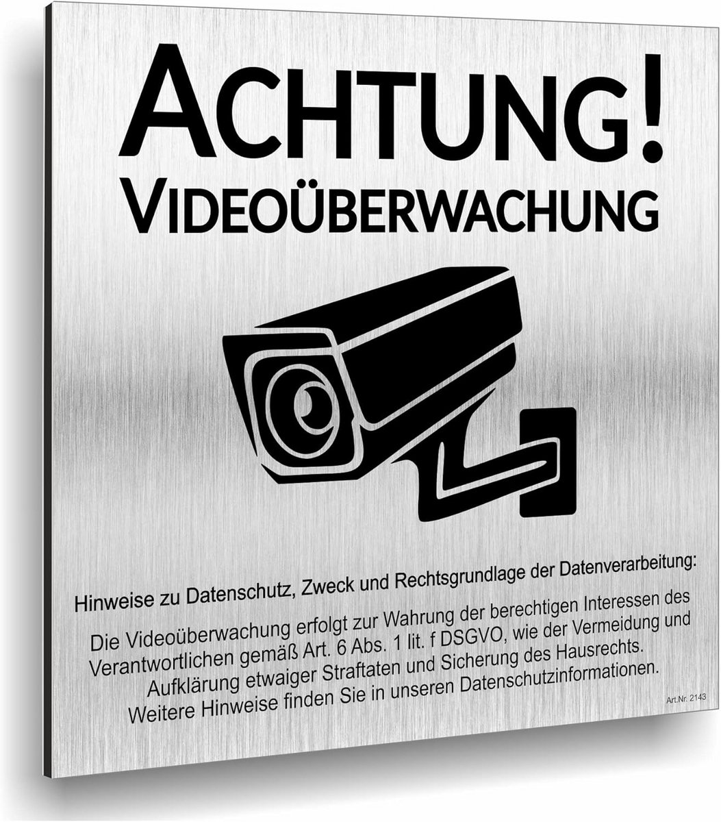 Duidelijk Videobewaking Camerabewaking Bord - Weerbestendig Aluminium - 12x12 cm