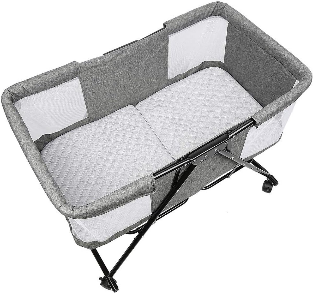 4-in-1 Kinderbed en Box Inclusief Matras - Verstelbaar Babybedje & Reiswieg Grijs