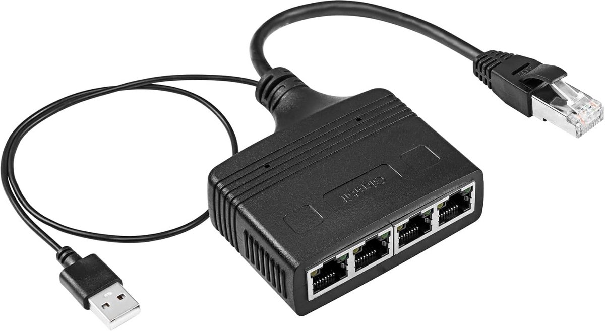 Gigabit Ethernet Splitter 1 naar 4 Poorten - 1000Mbps Netwerk Verdeler voor Gelijktijdig Internetdelen