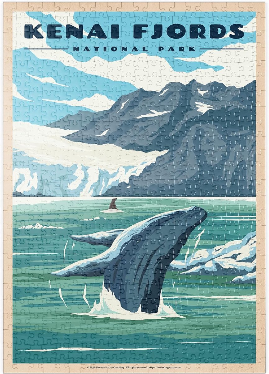 Puzzel 500 Stukjes - Kenai Fjords National Park Walvishaar - Vintage Reisposter
