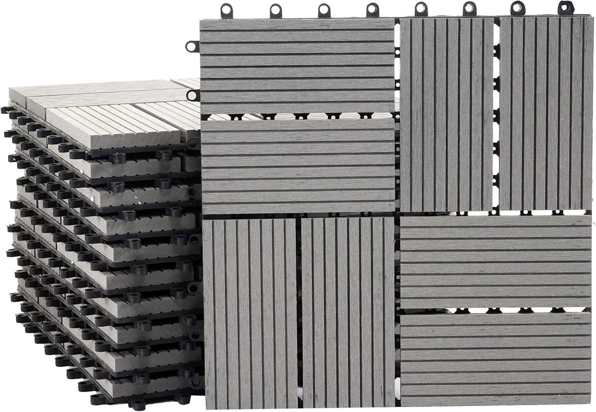 WPC Terras Tegels Grijs Houtlook Vierkant 1m² - 11 Stuks Balkon Vlonderplanken