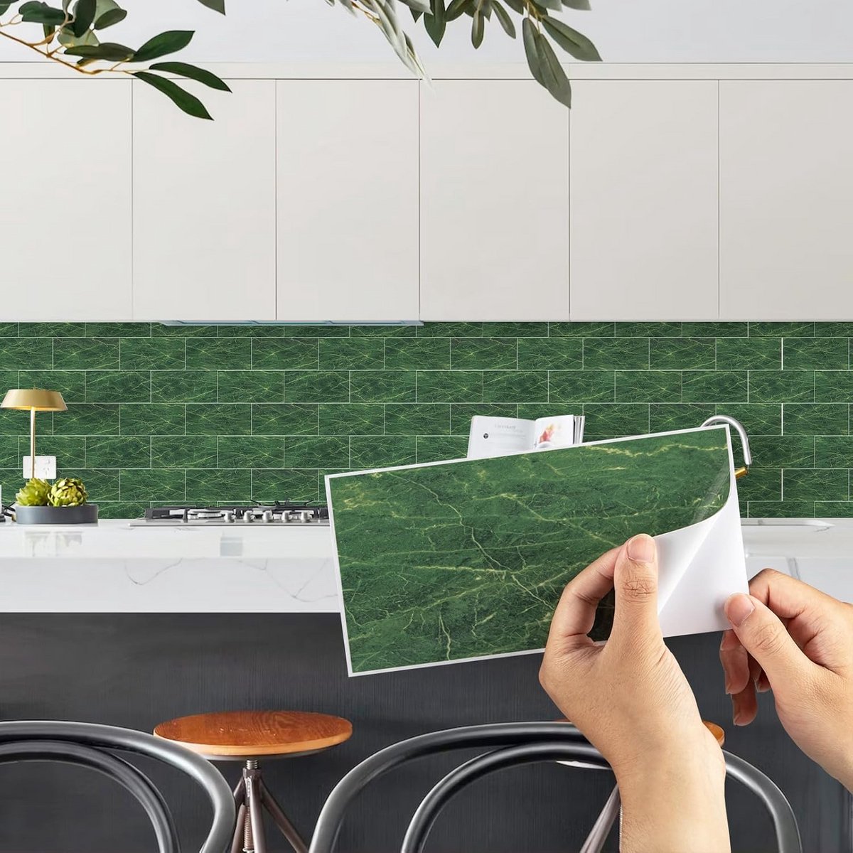 Zelfklevende Groene Marmer Tegelstickers 20x10 cm - Waterdicht Wandtegel Vinyl voor Keuken