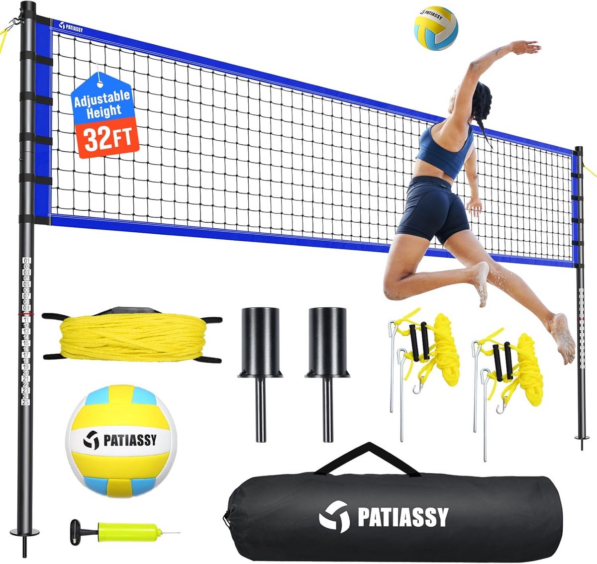Draagbaar Volleybalnet voor Buiten - In Hoogte Verstelbaar Systeem met Net, Bal en Tas