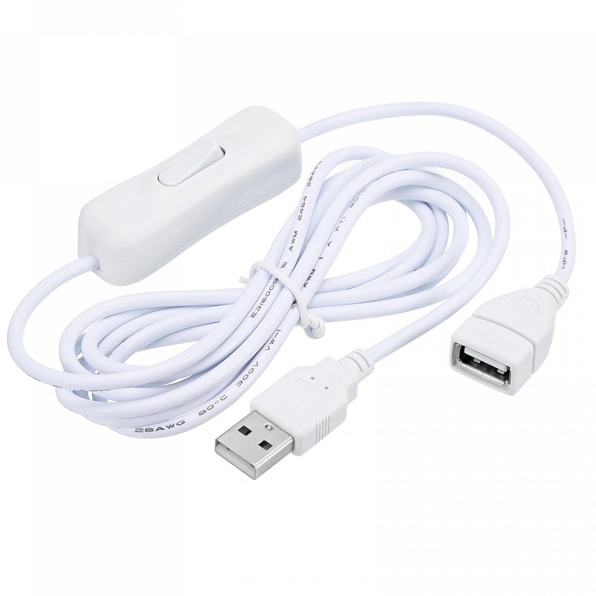 USB Verlengsnoer met Aan/Uit Schakelaar en 2 Counters