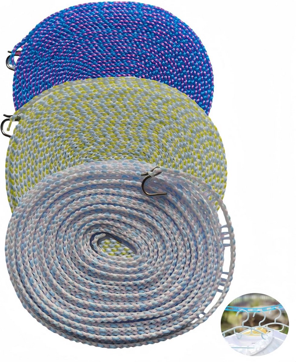 3-Pack Intrekbare Waslijn 8 Meter - Winddicht en Antislip voor Binnen en Buiten