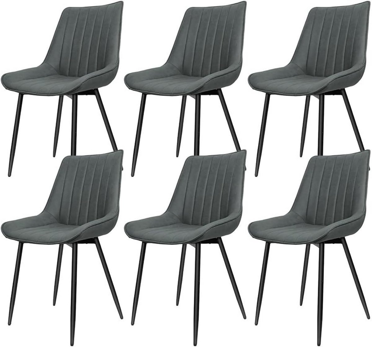 Set van 6 Eetkamerstoelen – Comfortabele Gestoffeerde Keukenstoelen met Stalen Poten