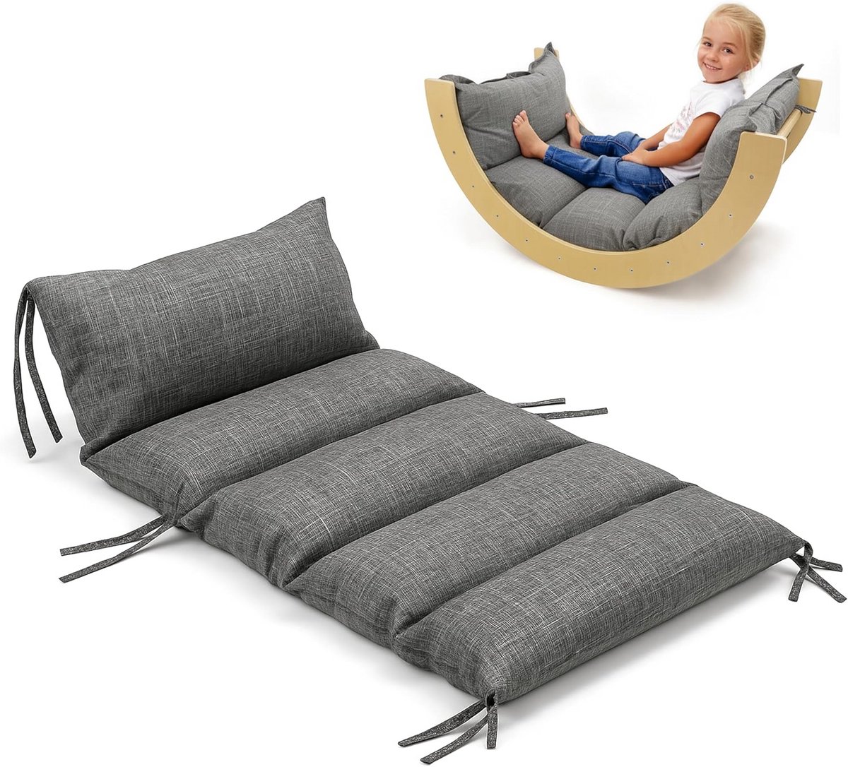 Dik Gewatteerd Klimboog Kussen 125x63 cm - Comfortabel Matras of Vloerkussen in Melange Grijs