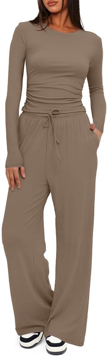 Dames Trainingspak Tweedelige Set Loungewear Lange Mouwen en Wijde Pijpen