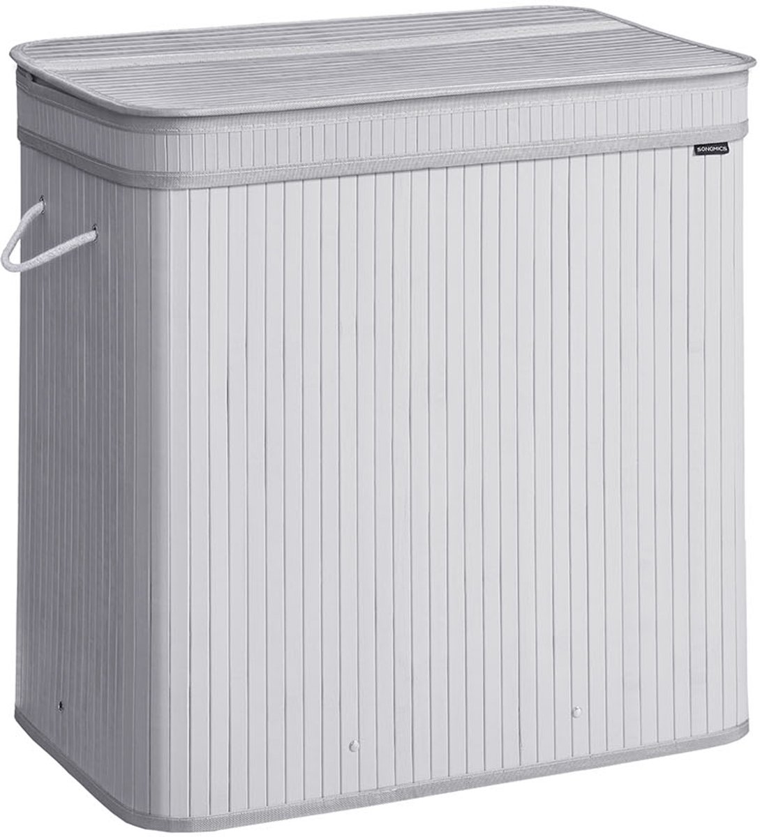 Bamboe wasmand – Grijs – 100 liter – Deksel en afneembaar, machinewasbaar, met handvatten