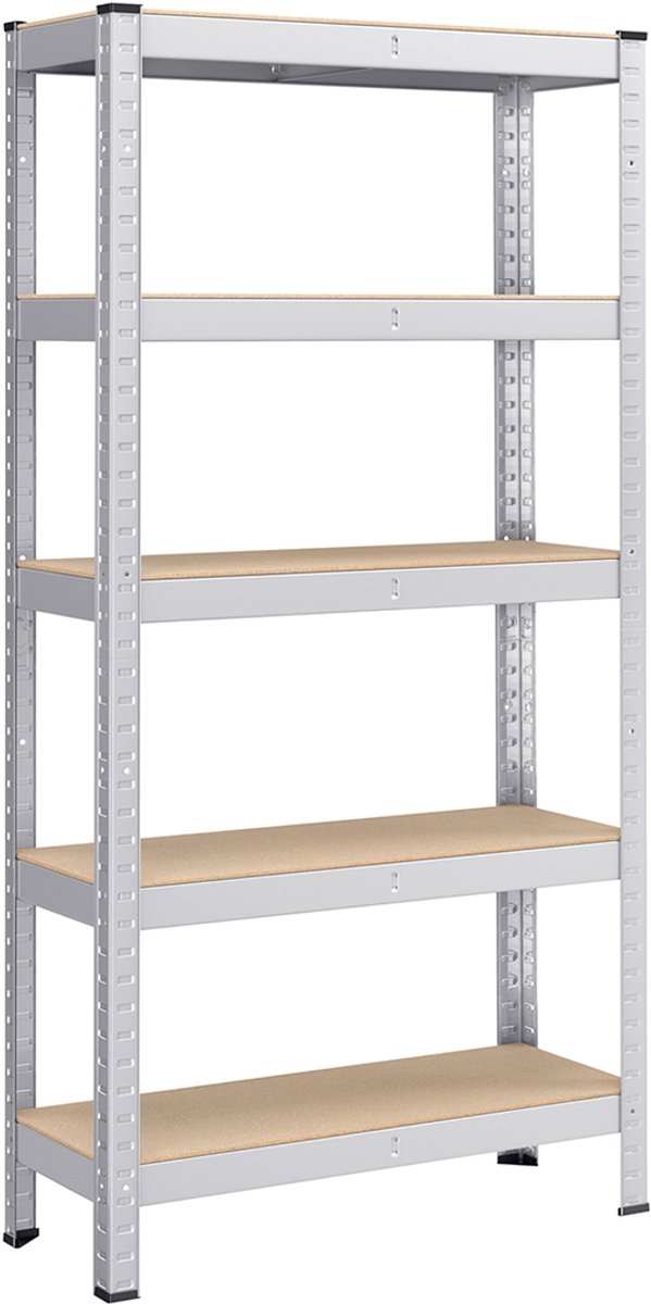 5-laags stellingkast – Metaal – Zilver/Greige en Zwart/Rustbruin – Verstelbare schappen, draagvermogen 650 kg