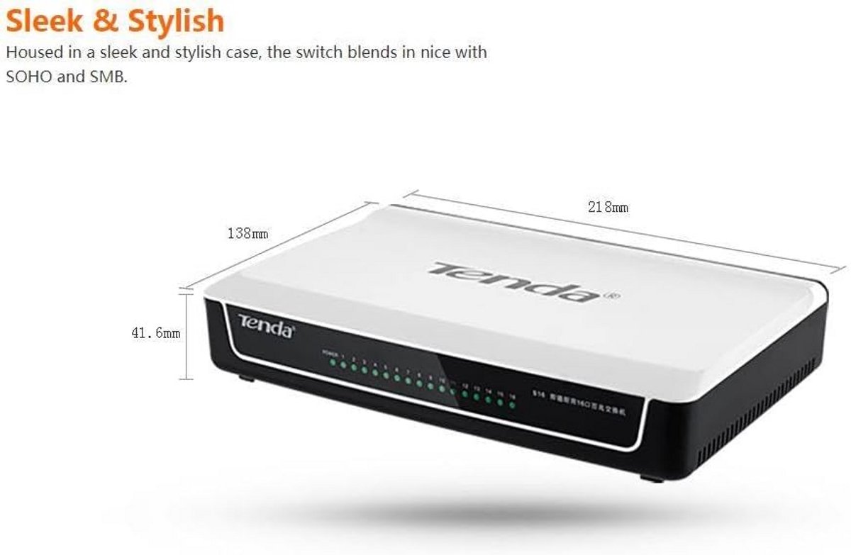 Desktop Switch 16 Poorten 10/100 Mbit/s voor Thuisnetwerk en Kantoor