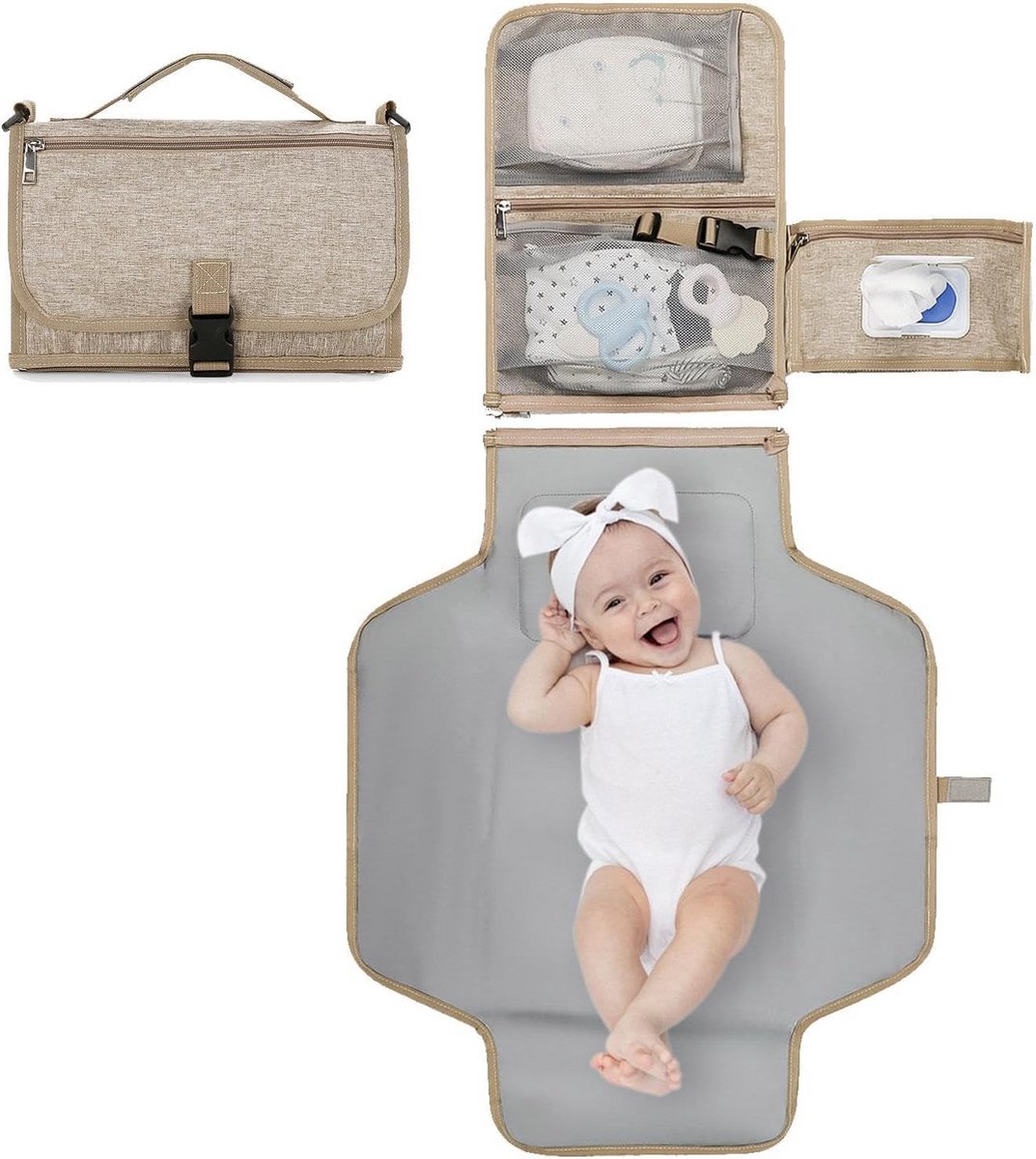 Draagbaar Aankleedkussen voor Baby's - Waterdicht en Opvouwbaar Reiskussen met Grote Opbergruimte