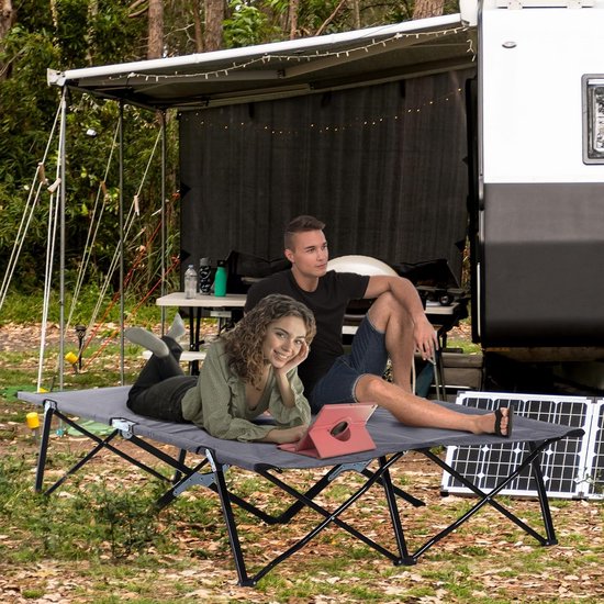 Tweepersoons Campingbed Opvouwbaar - XL Luchtbed voor Vakantie en Festivals - 193x125cm Grijs van Tweepersoons. — afbeelding 2