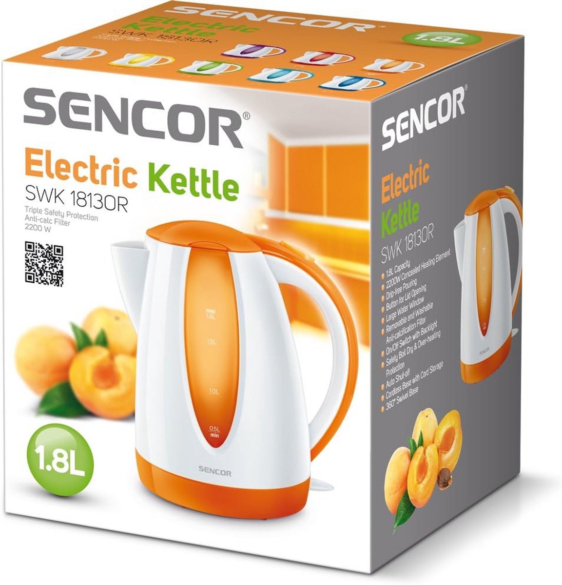 Waterkoker 1,8 Liter Oranje RVS met Antikalkfilter