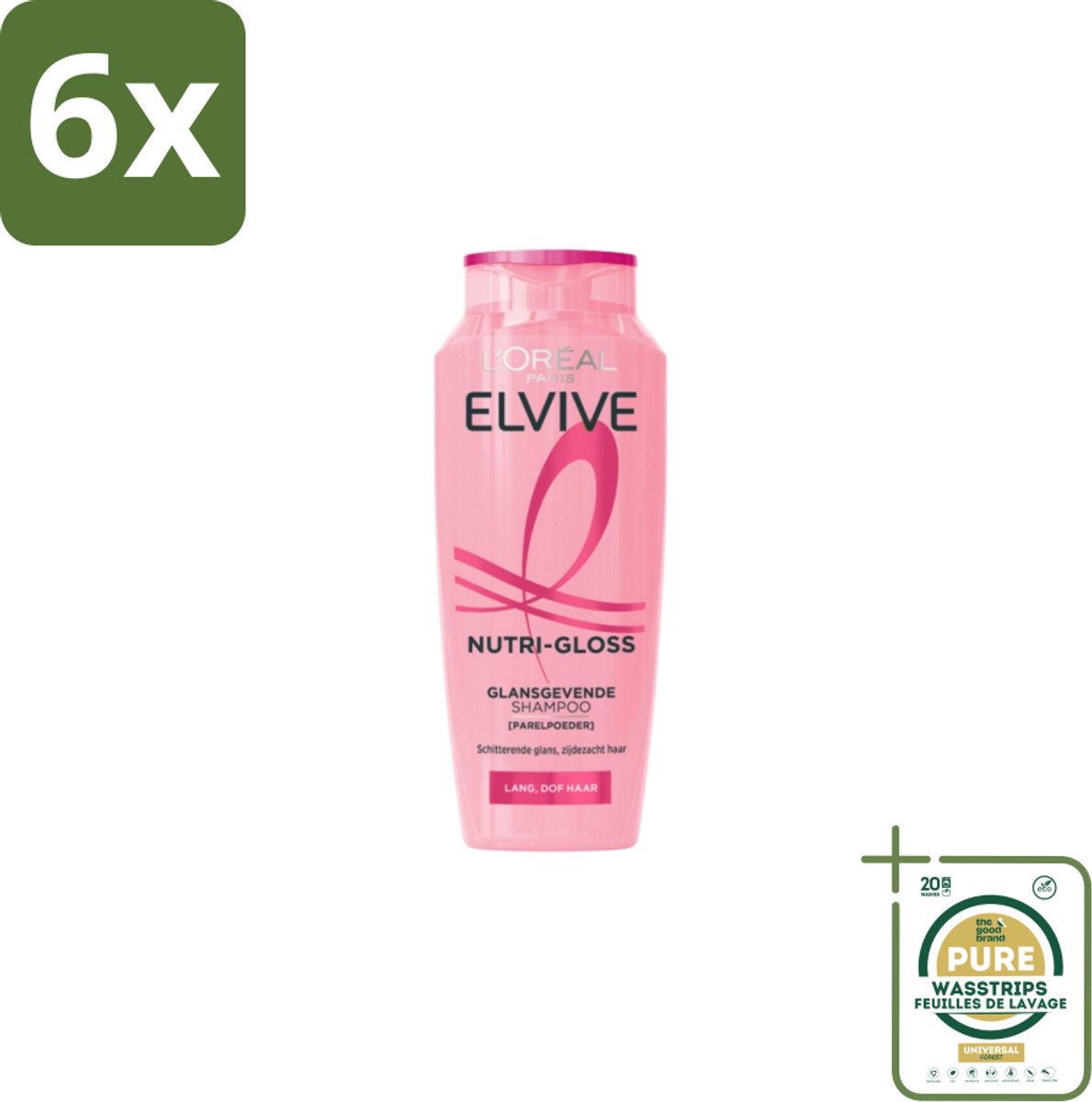 L'Oréal Elvive Nutri Gloss Shampoo 250 ml - Voordeelverpakking - 6 stuks - Zachtheid - Parelpoeder