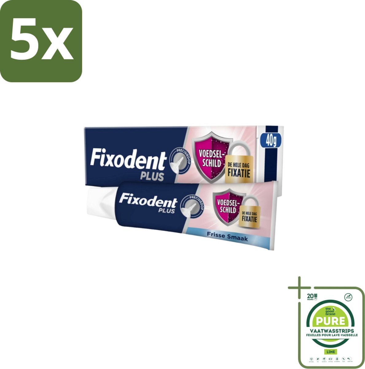 5 x Fixodent Kleefpasta Plus 40 gr - Grootverpakking - Kleefpasta Kunstgebit - Voedselbarrière Kunstgebit - Frisse Muntsmaak Kunstgebit - Fixatie Kunstgebit - Kunstgebit Bescherming