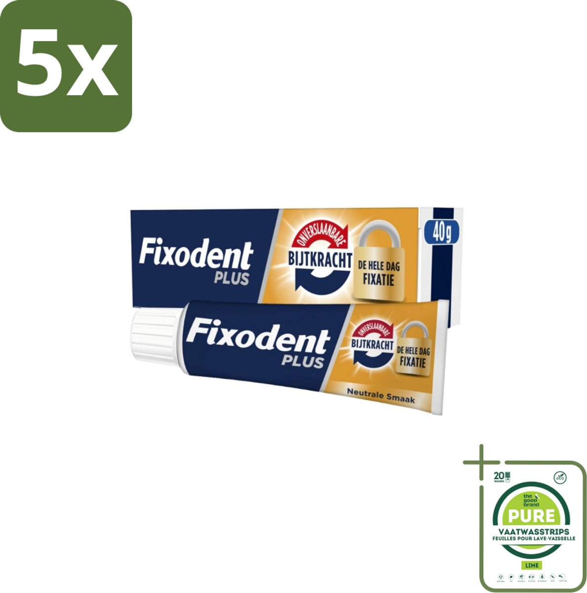 5 x Fixodent Kleefpasta Plus Dual Power 40 gr - Grootverpakking - Kleefpasta Kunstgebit - Onverslaanbare Bijtkracht - Kunstgebit Fixatie - Bijtkracht Kunstgebit - Kunstgebit Comfort