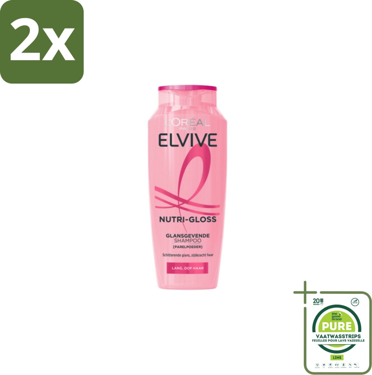 L'Oréal Elvive Nutri Gloss Shampoo 250 ml - Voordeelverpakking - 2 stuks - Lang haar - Glans