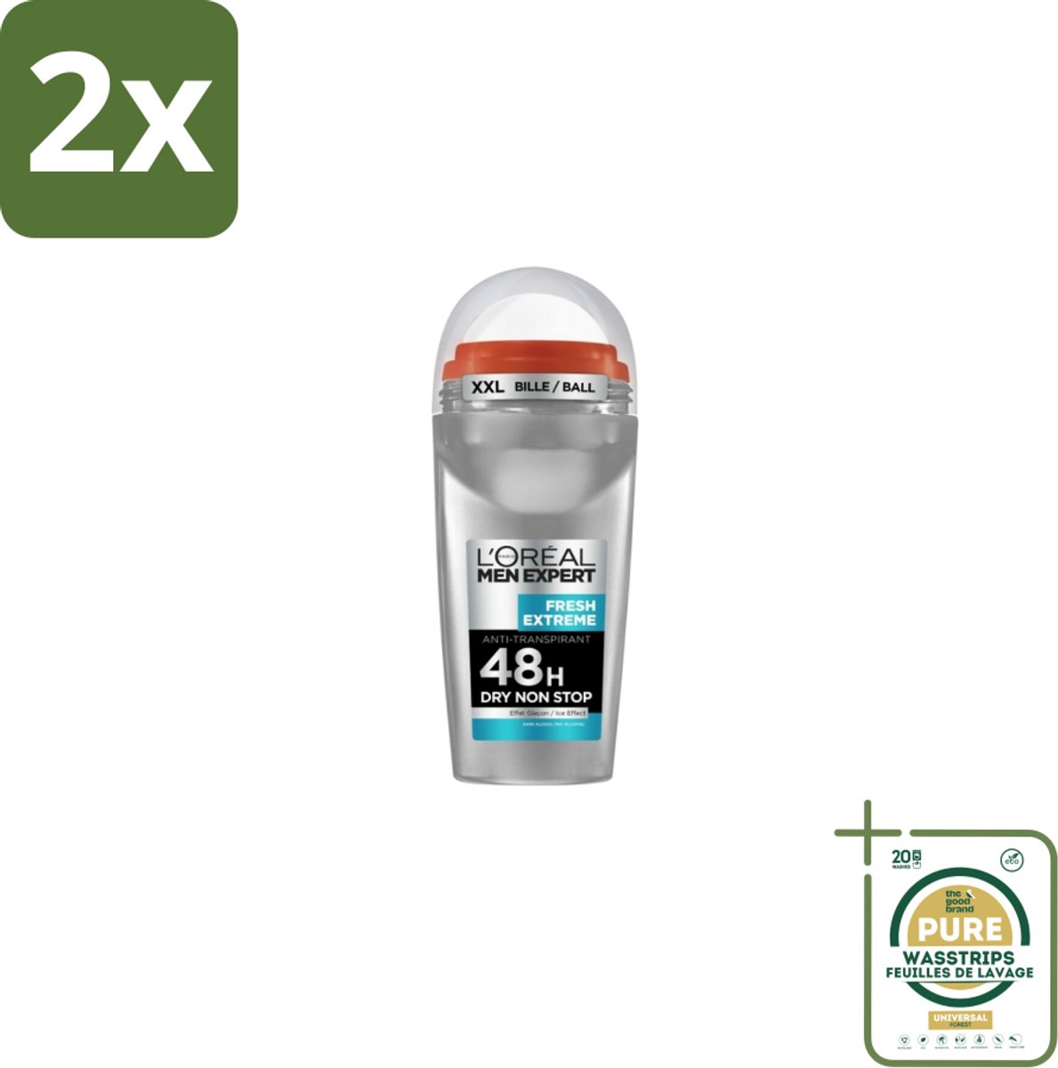 L'Oréal Men Expert Deodorant Roller Fresh Extreme 50 ml - Voordeelverpakking - 2 stuks - Frisheid - Ice-effect
