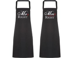 Schort Set voor Koppels: Mr. Right & Mevrouw Altijd Rechts - Leuk Cadeau