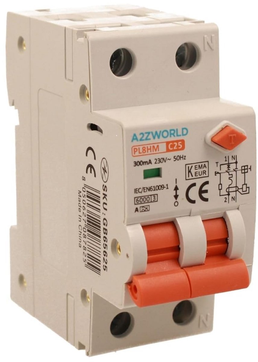 RCBO Type A 25A C25 2-polig Differentieelschakelaar met Overstroombeveiliging 300mA