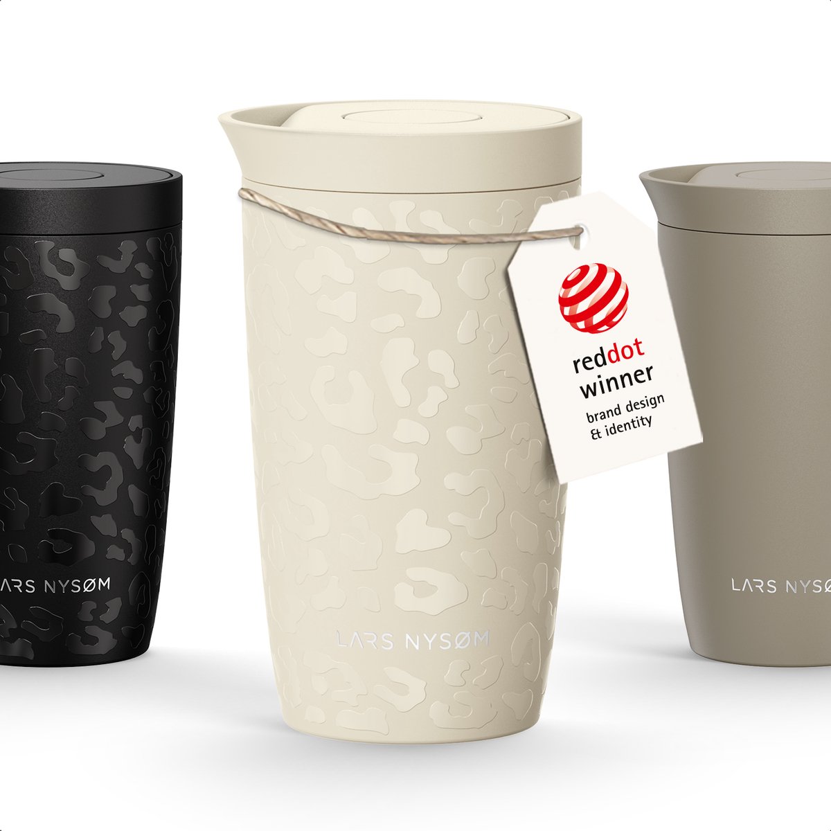LARS NYSØM Vågen Thermos Koffiebeker To Go 350ml - Travel Mug met Isolatie - Quick-Press Deksel - Lekvrije RVS Thermobeker voor Koffie en Thee Onderweg (Almond Beige/Leopard/Gloss Beige)